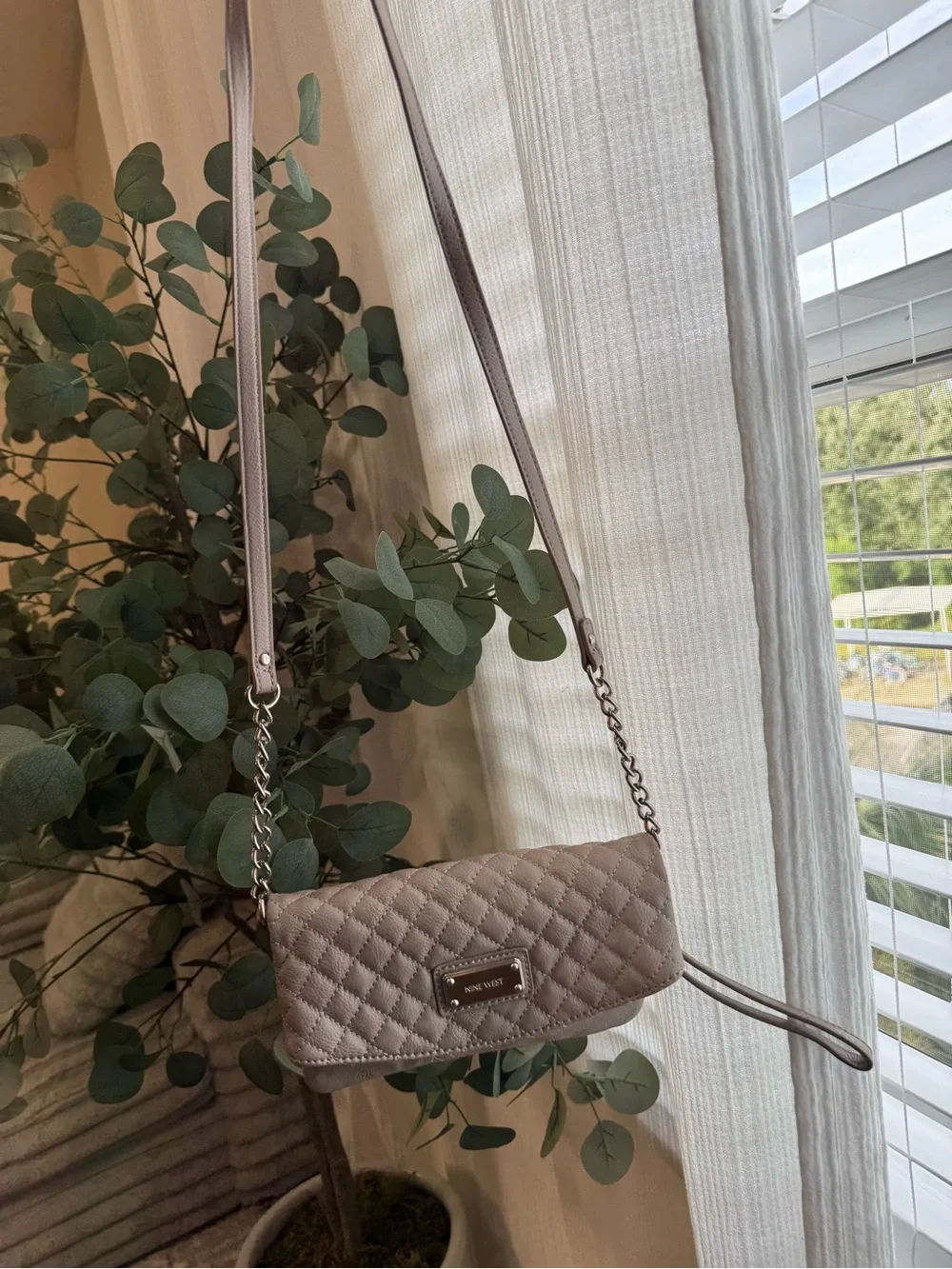 Nine West Quilted Flap Crossbody in Light Taupe
